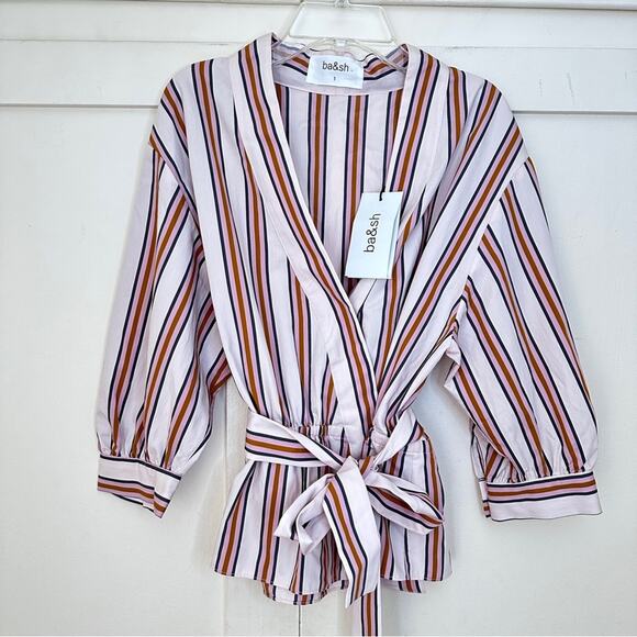 NWT ba&sh Nala Stripe Wrap Top 1 Small - Picture 2 of 7